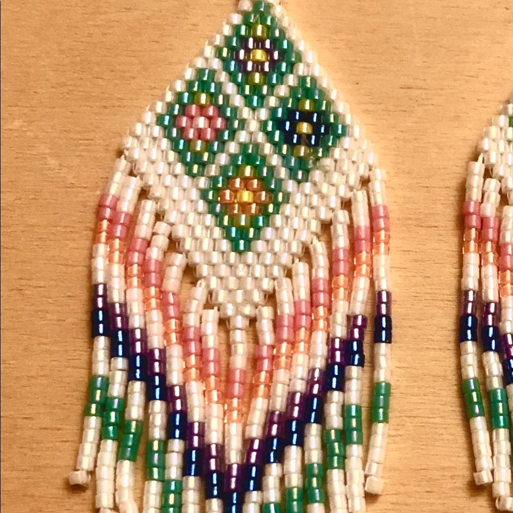 Hand made beaded tribal fringe earring’s nickel free - Picture 4 of 6